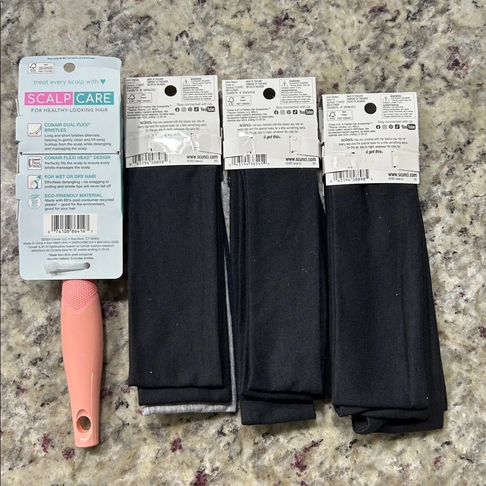 SCUNCI CONAIR LOT OF 4 HEADBANDS & Hairbrush